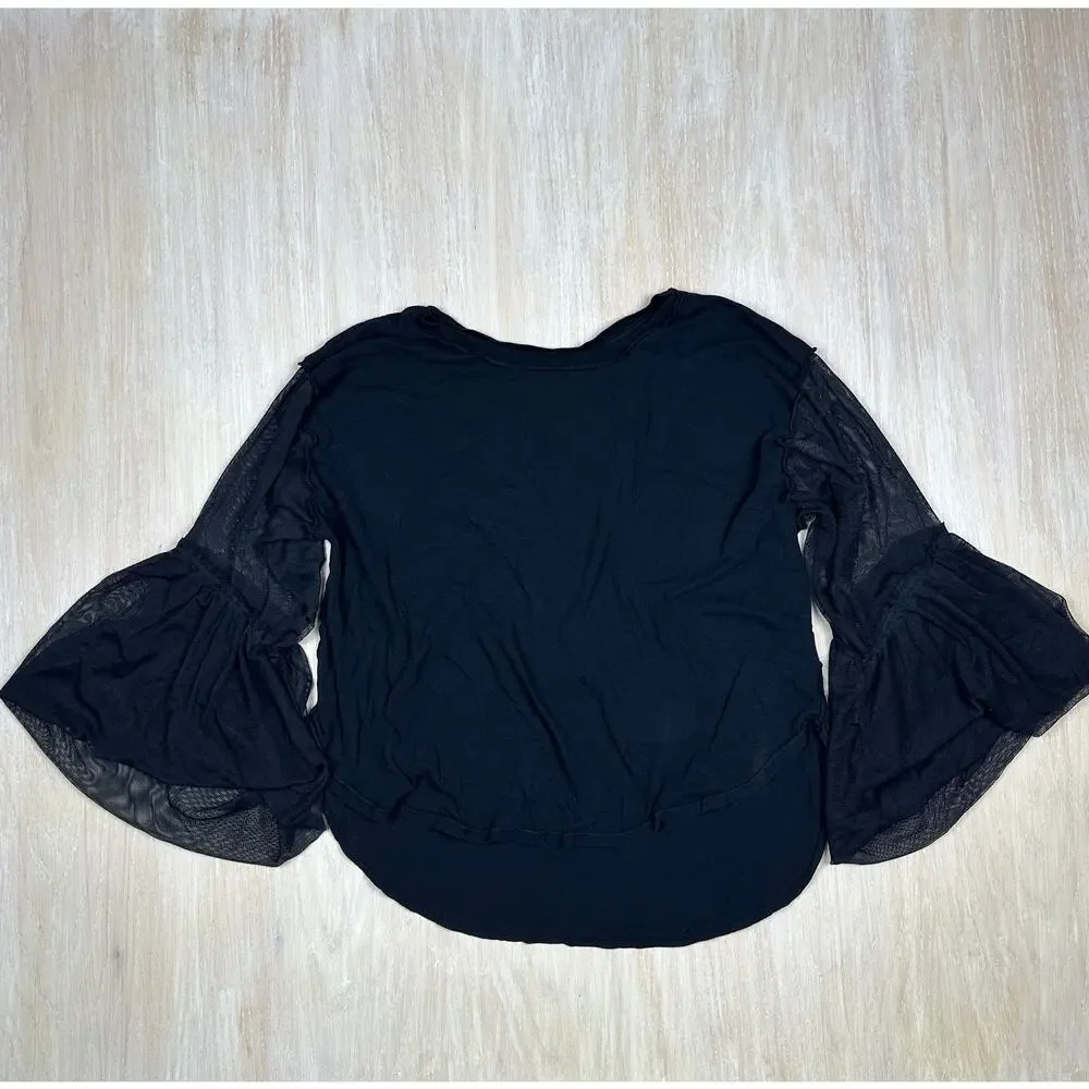 Free People Black Still Got It Boho Mesh Bell Sleeve Gothic Top Blouse Medium - Picture 2 of 13